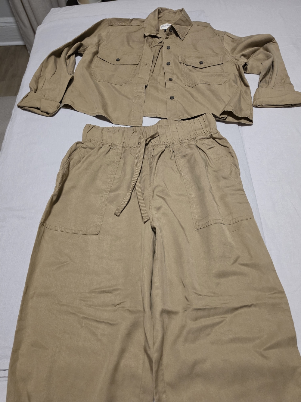 Universal Thread Tan Women's Jogger Pants with Matching Button Up Shirt - Picture 2 of 5